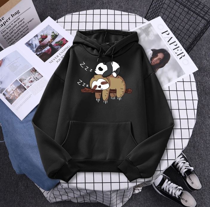 Panda Lying On A Sloth Prints Women Pullovers Hoodie