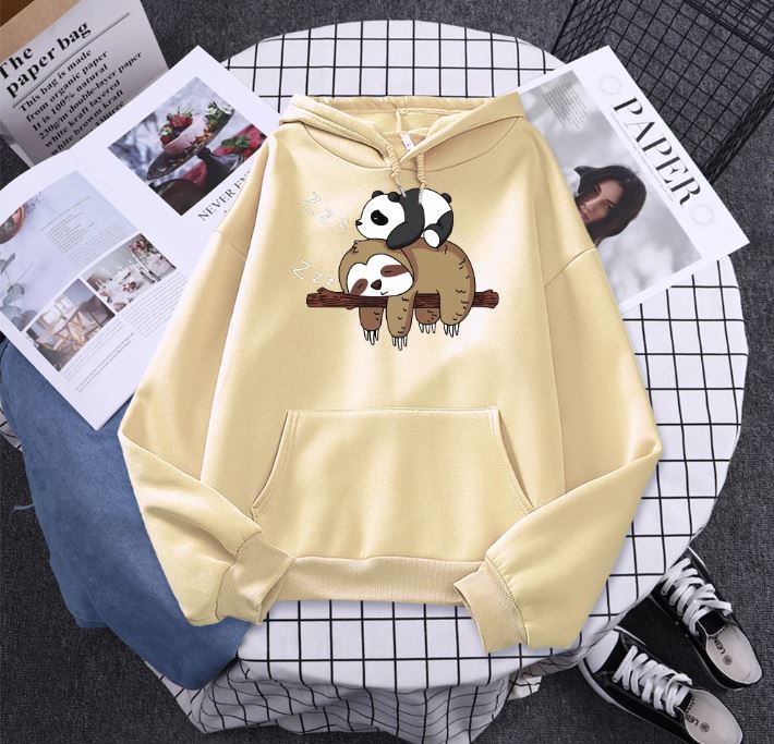 Panda Lying On A Sloth Prints Women Pullovers Hoodie