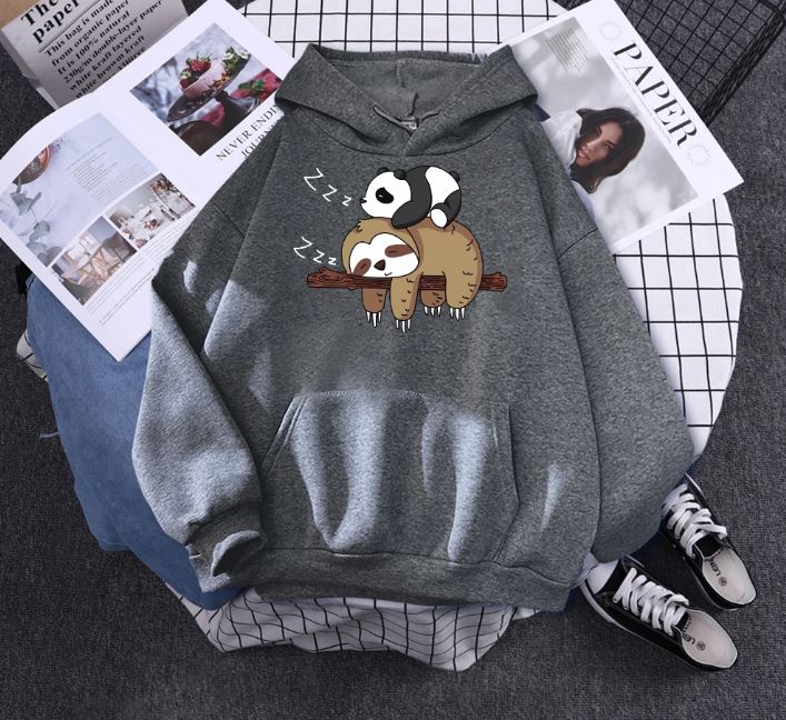 Panda Lying On A Sloth Prints Women Pullovers Hoodie