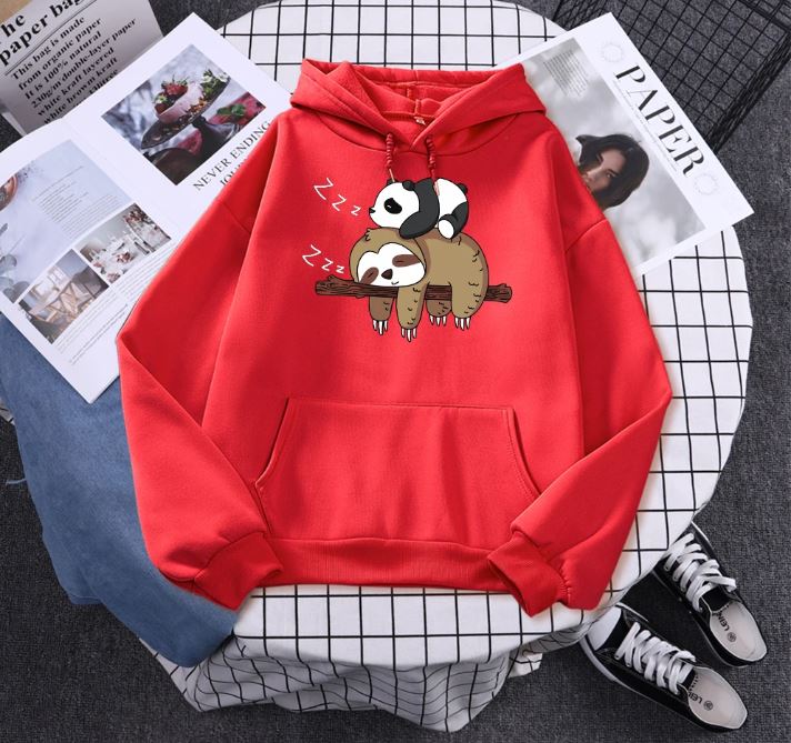 Panda Lying On A Sloth Prints Women Pullovers Hoodie