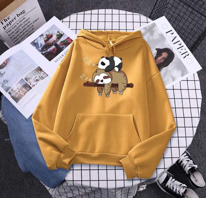 Panda Lying On A Sloth Prints Women Pullovers Hoodie