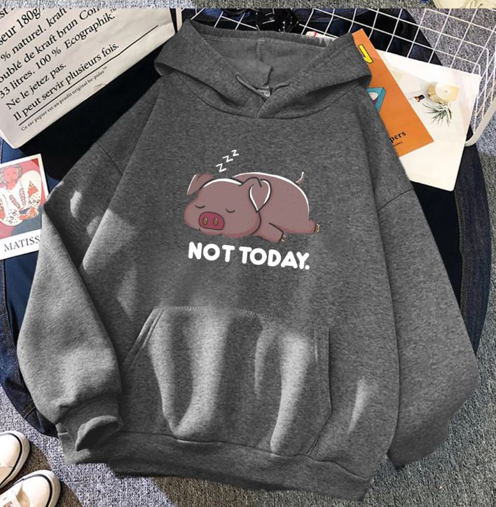 Cute Pig Print Women’s Hoodie – Casual Polyester Pullover for Daily Wear