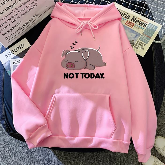 Cute Pig Print Women’s Hoodie – Casual Polyester Pullover for Daily Wear