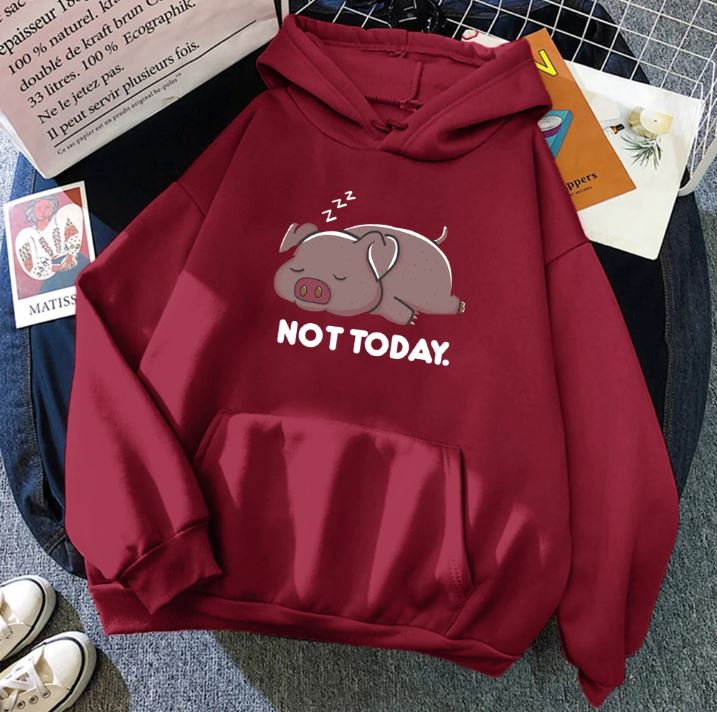 Cute Pig Print Women’s Hoodie – Casual Polyester Pullover for Daily Wear