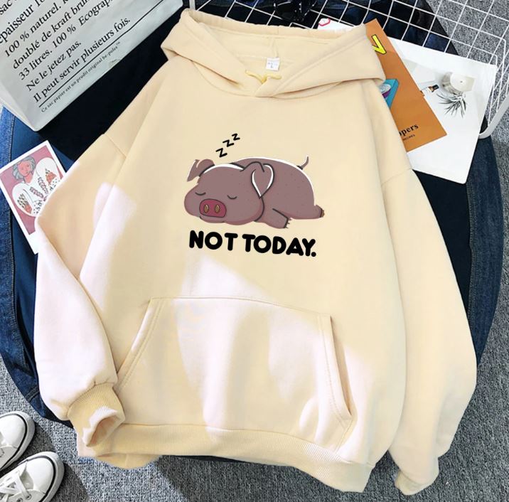 Cute Pig Print Women’s Hoodie – Casual Polyester Pullover for Daily Wear